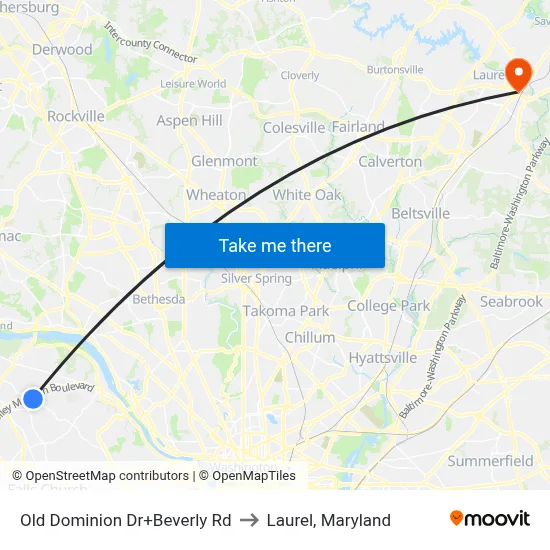 Old Dominion Dr+Beverly Rd to Laurel, Maryland map