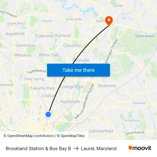 Brookland Station & Bus Bay B to Laurel, Maryland map