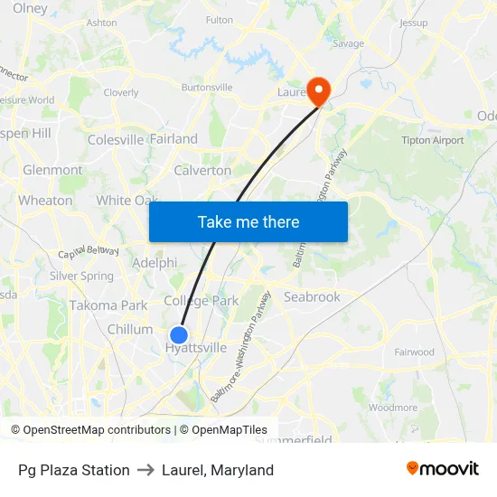 Pg Plaza Station to Laurel, Maryland map