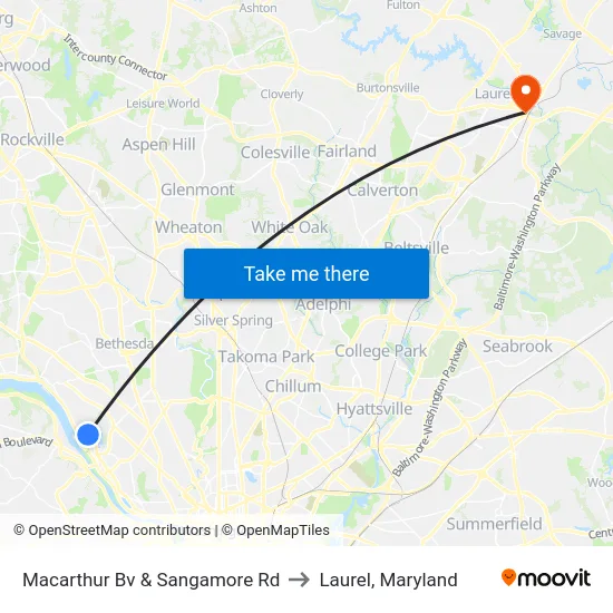 Macarthur Bv & Sangamore Rd to Laurel, Maryland map