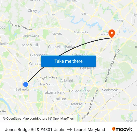 Jones Bridge Rd & #4301 Usuhs to Laurel, Maryland map