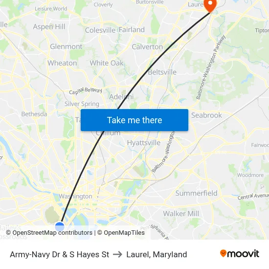 Army-Navy Dr & S Hayes St to Laurel, Maryland map