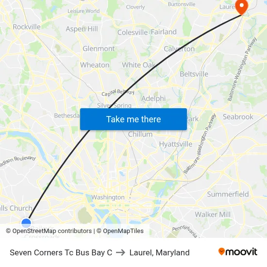 Seven Corners Tc Bus Bay C to Laurel, Maryland map