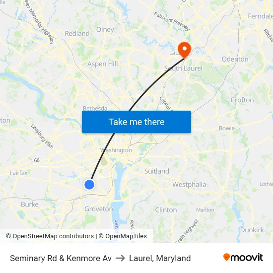 Seminary Rd & Kenmore Av to Laurel, Maryland map
