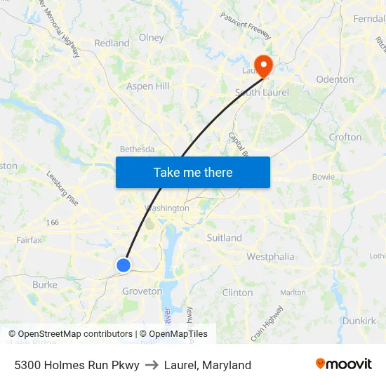 5300 Holmes Run Pkwy to Laurel, Maryland map