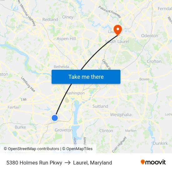 5380 Holmes Run Pkwy to Laurel, Maryland map