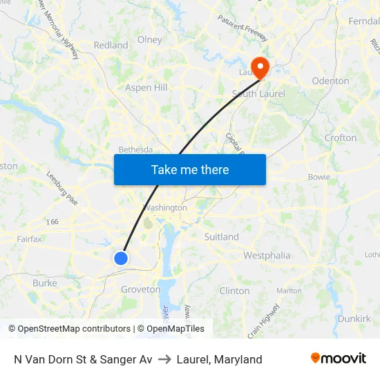 N Van Dorn St &    Sanger Av to Laurel, Maryland map
