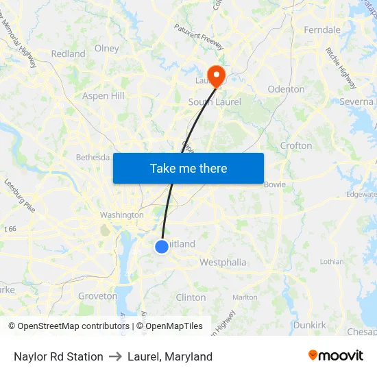 Naylor Rd Station to Laurel, Maryland map
