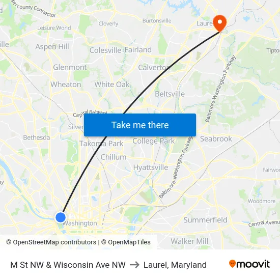 M St NW & Wisconsin Ave NW to Laurel, Maryland map