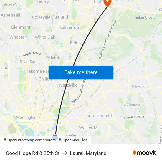 Good Hope Rd & 25th St to Laurel, Maryland map