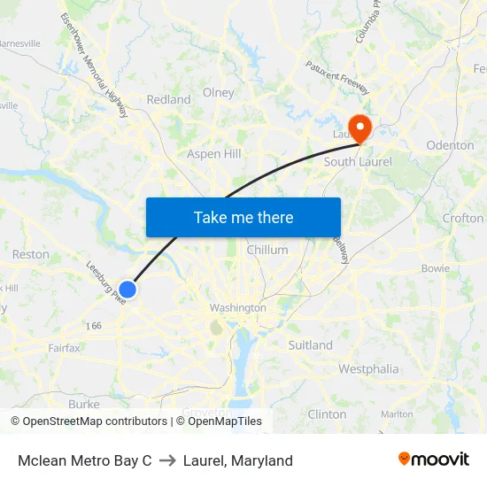 Mclean Metro Bay C to Laurel, Maryland map