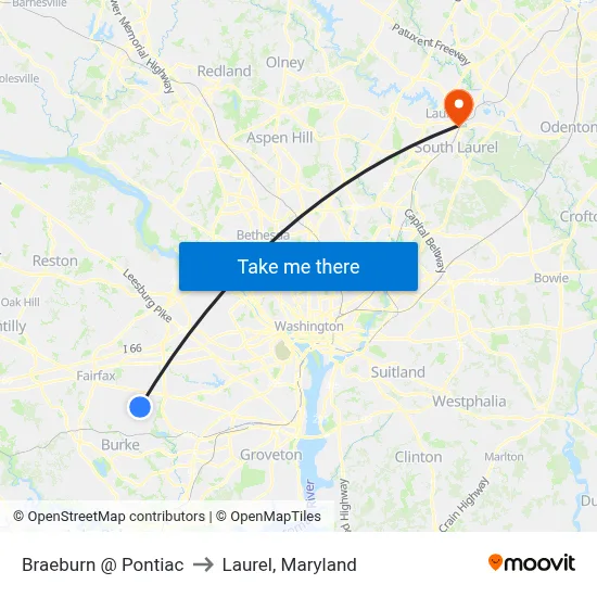 Braeburn @ Pontiac to Laurel, Maryland map