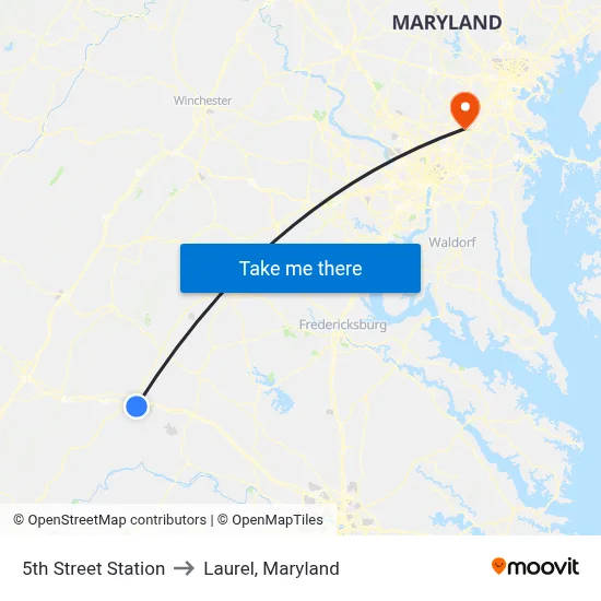 5th Street Station to Laurel, Maryland map