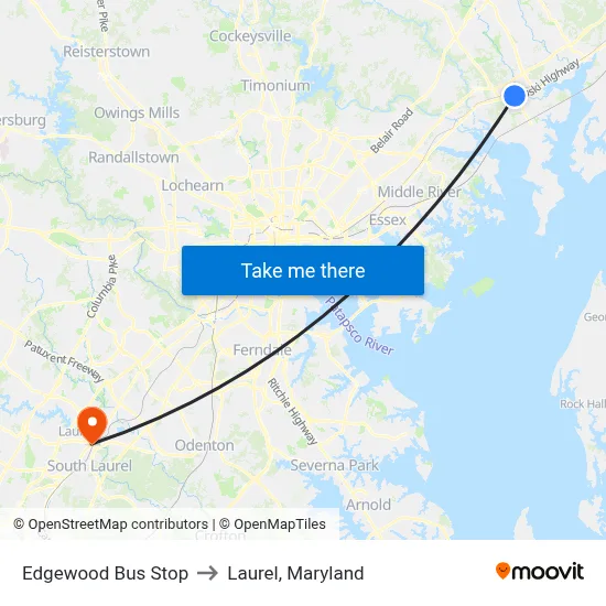 Edgewood Bus Stop to Laurel, Maryland map