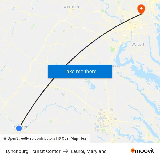 Lynchburg Transit Center to Laurel, Maryland map