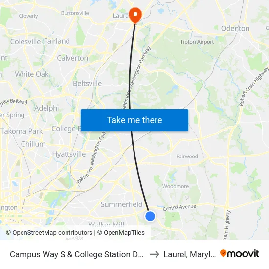 Campus Way S & College Station Dr (Pgcc) to Laurel, Maryland map
