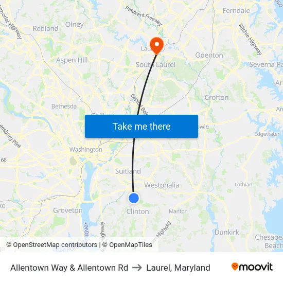 Allentown Way & Allentown Rd to Laurel, Maryland map