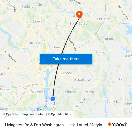 Livingston Rd & Fort Washington Rd to Laurel, Maryland map