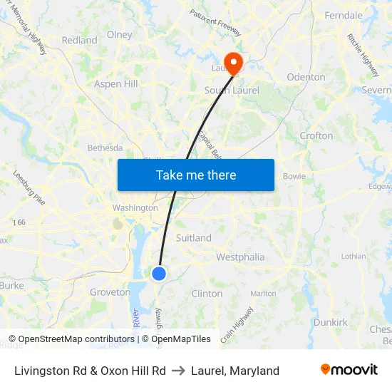 Livingston Rd & Oxon Hill Rd to Laurel, Maryland map