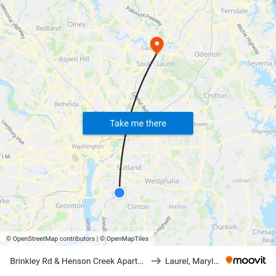 Brinkley Rd & Henson Creek Apartments to Laurel, Maryland map