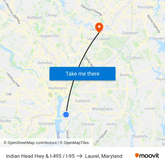 Indian Head Hwy & I-495 / I-95 to Laurel, Maryland map