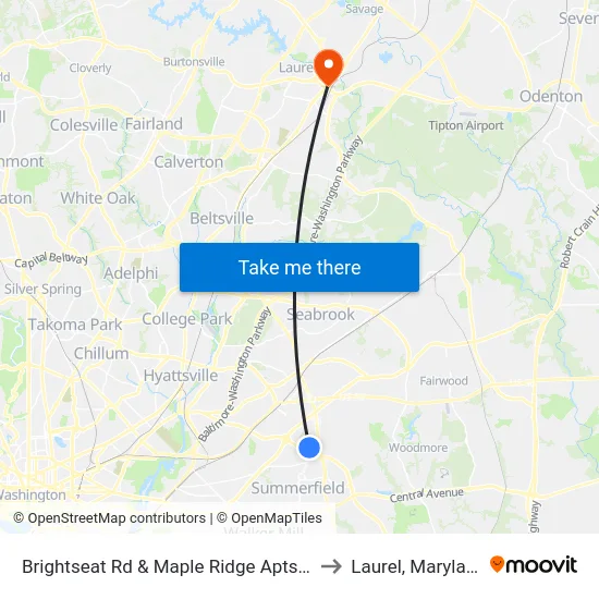Brightseat Rd & Maple Ridge Apts #2 to Laurel, Maryland map