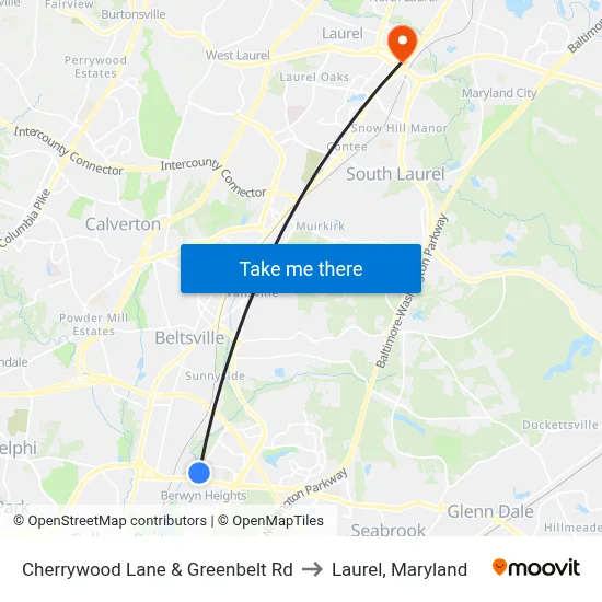Cherrywood Lane & Greenbelt Rd to Laurel, Maryland map