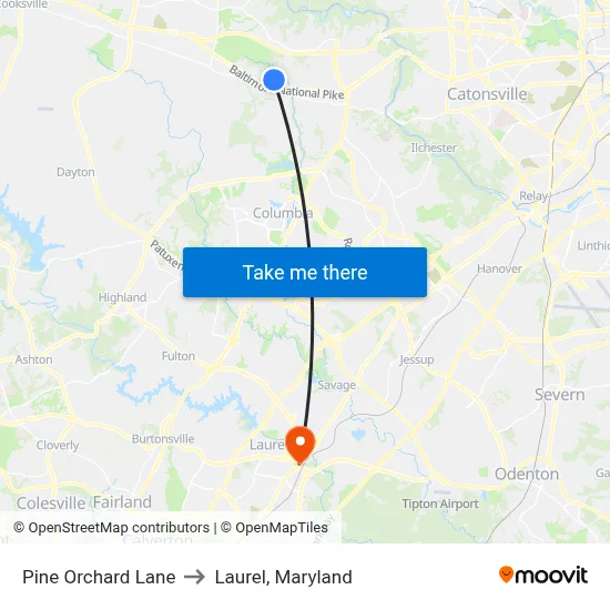 Pine Orchard Lane to Laurel, Maryland map