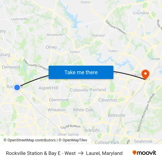Rockville Station & Bay E - West to Laurel, Maryland map