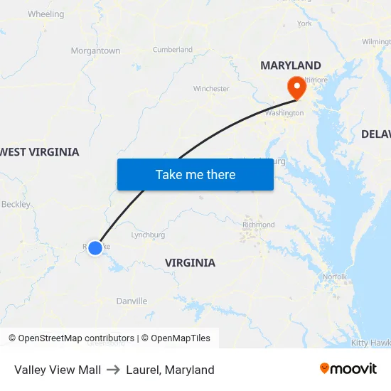Valley View Mall to Laurel, Maryland map