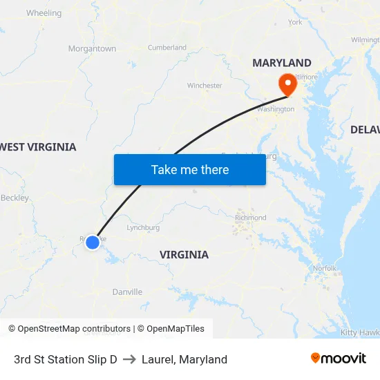 3rd St Station Slip D to Laurel, Maryland map