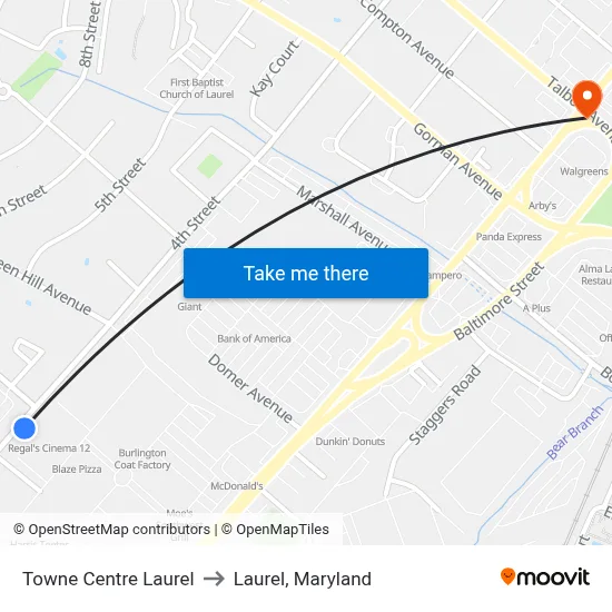 Towne Centre Laurel to Laurel, Maryland map