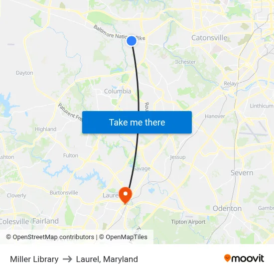 Miller Library to Laurel, Maryland map