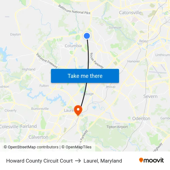 Howard County Circuit Court to Laurel, Maryland map
