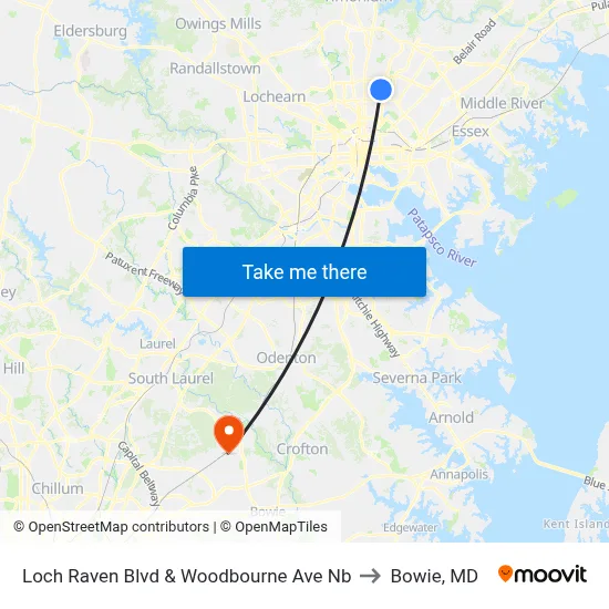 Loch Raven Blvd & Woodbourne Ave Nb to Bowie, MD map