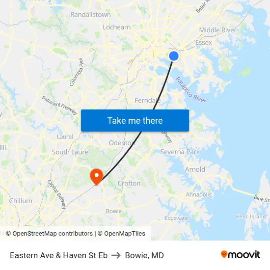 Eastern Ave & Haven St Eb to Bowie, MD map