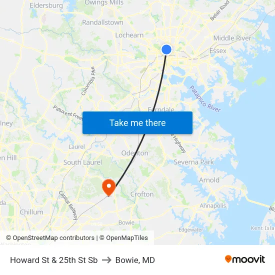 Howard St & 25th St Sb to Bowie, MD map