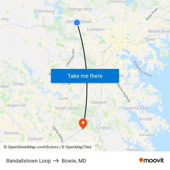 Randallstown Loop to Bowie, MD map