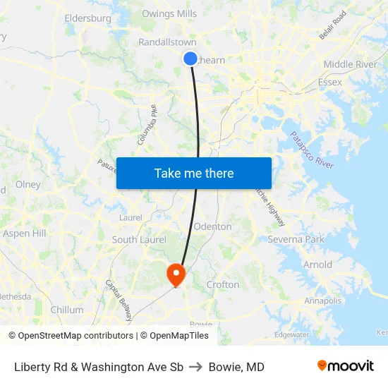 Liberty Rd & Washington Ave Sb to Bowie, MD map
