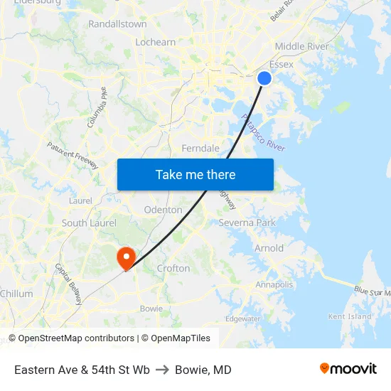 Eastern Ave & 54th St Wb to Bowie, MD map