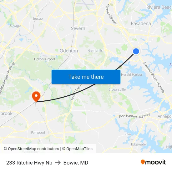 233 Ritchie Hwy Nb to Bowie, MD map