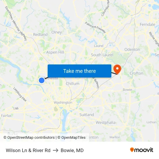 Wilson Ln & River Rd to Bowie, MD map