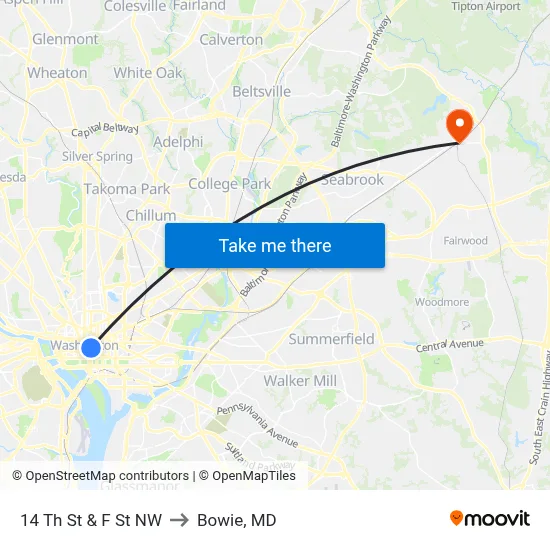 14 Th St & F St NW to Bowie, MD map