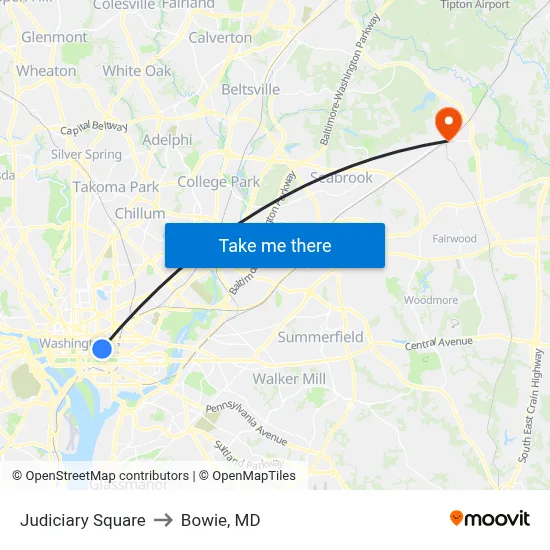 Judiciary Square to Bowie, MD map
