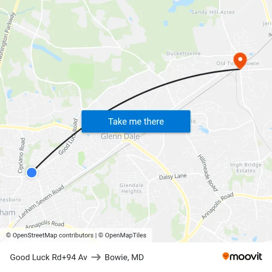 Good Luck Rd+94 Av to Bowie, MD map
