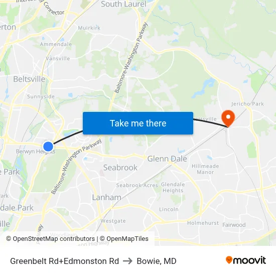 Greenbelt Rd+Edmonston Rd to Bowie, MD map
