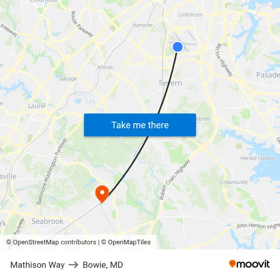 Mathison Way to Bowie, MD map
