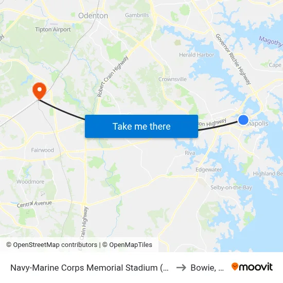 Navy-Marine Corps Memorial Stadium (Stop 3) to Bowie, MD map