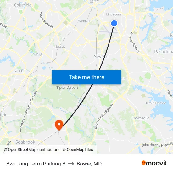 Bwi Long Term Parking B to Bowie, MD map