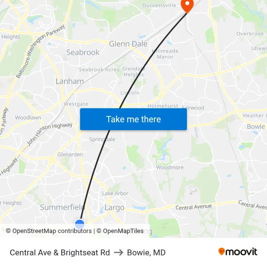 Central Ave & Brightseat Rd to Bowie, MD map